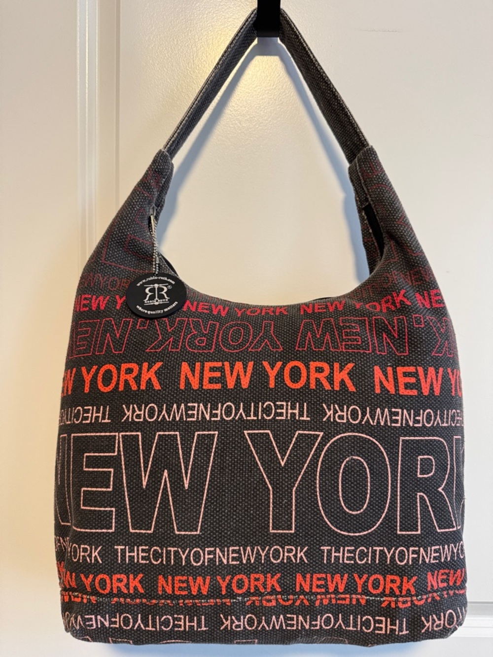 Robin-Ruth New York Pattern Canvas Shoulder Bag - Red letters.